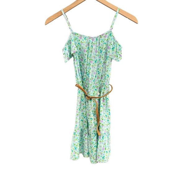 The Children's Place Girls Cold Shoulder‎ Dress M (7/8) Floral Belted Blue - Picture 1 of 10